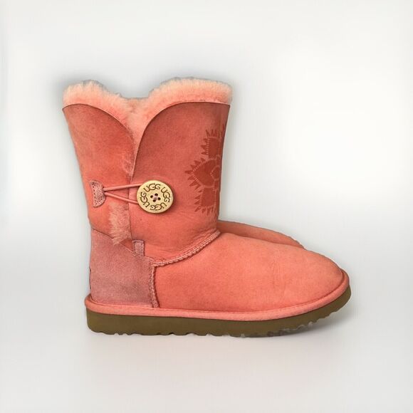 Womens UGG Boots Pink Coral Kimono Bailey Button Flower Rare Limited-Edition Sz6 - Picture 12 of 16